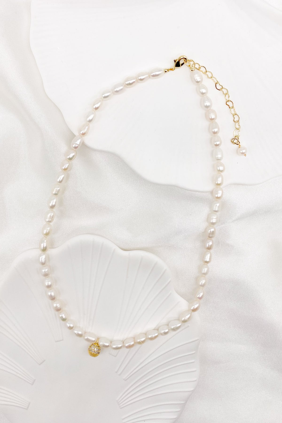 Rochelle Disco Ball Pendant Pearl Necklace3