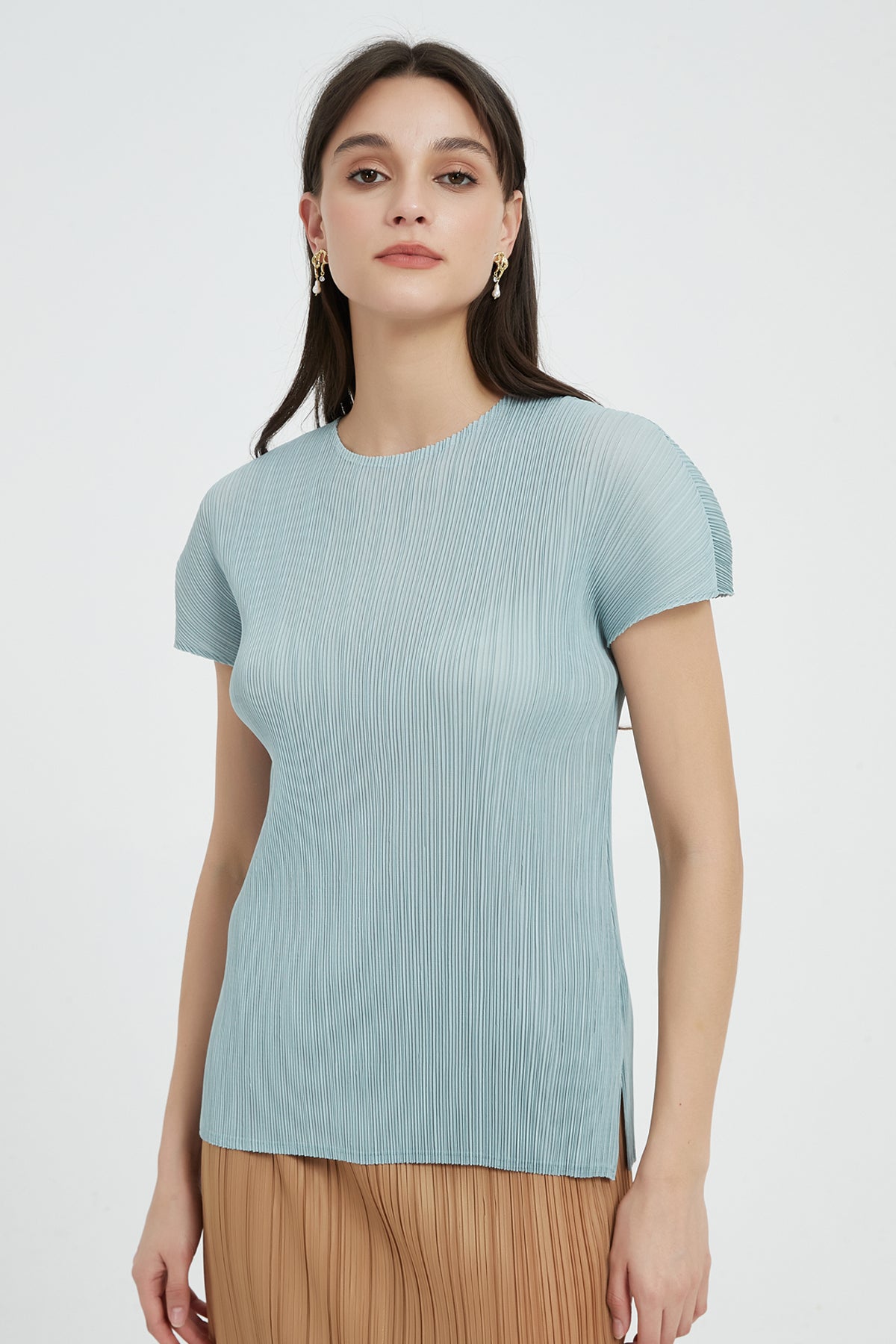 SKYE Allegra Short Sleeve Pleated Top LG