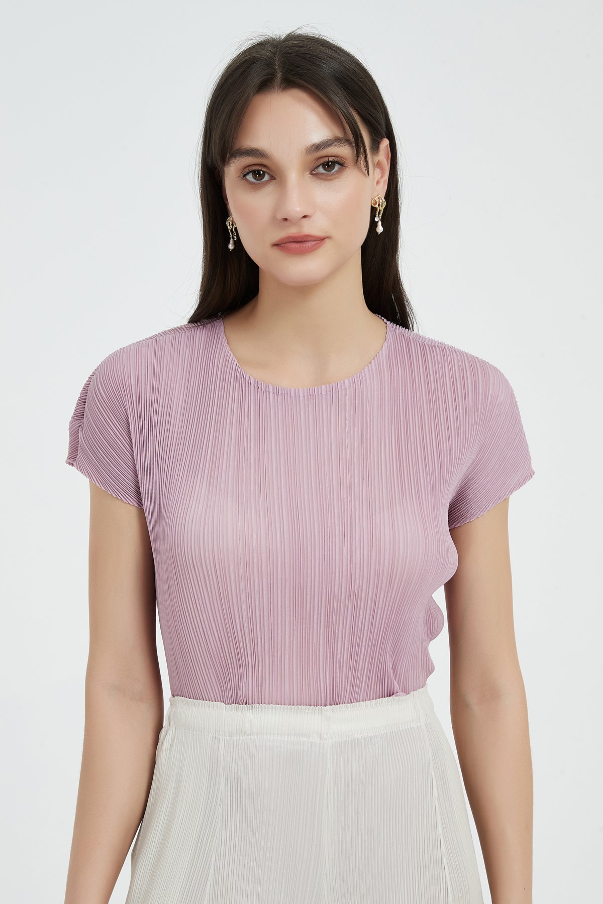 SKYE Allegra Short Sleeve Pleated Top purple3