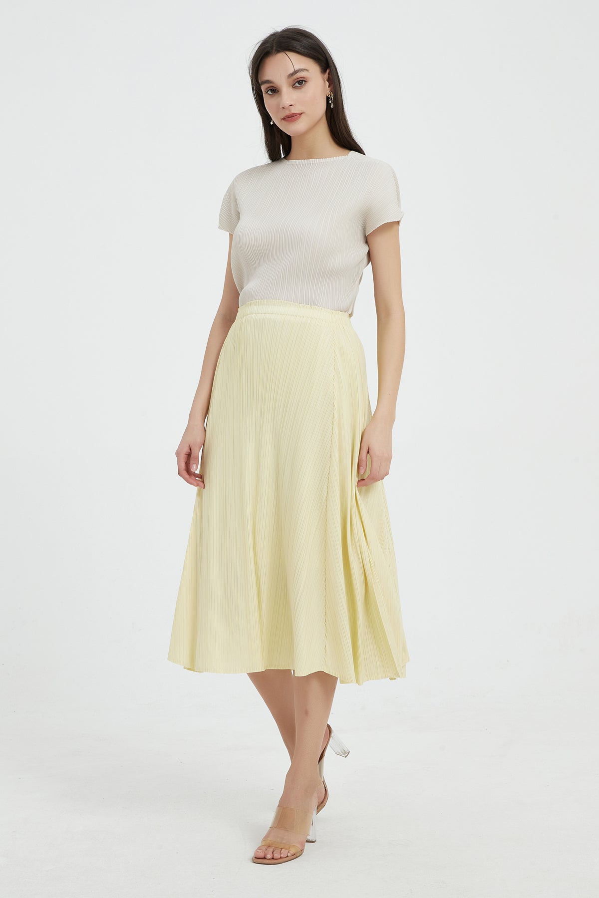 SKYE Allegra Short Sleeve Pleated Top white5