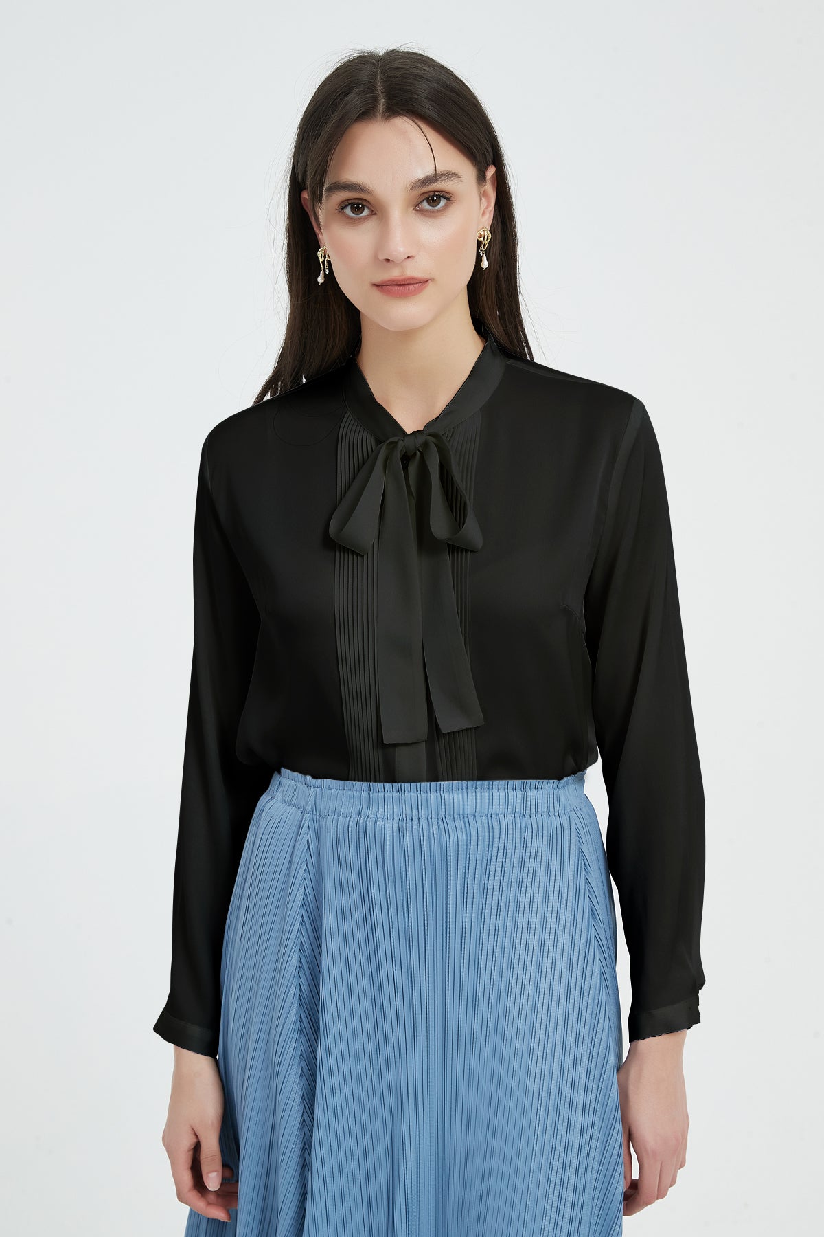 SKYE Fairleigh Washable Silk Blouse Black