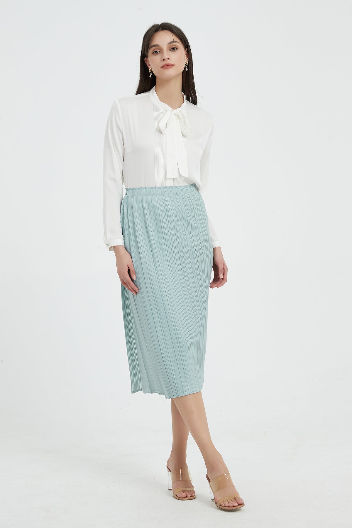 SKYE Giada Side Slit Pencil Pleated Skirt LG