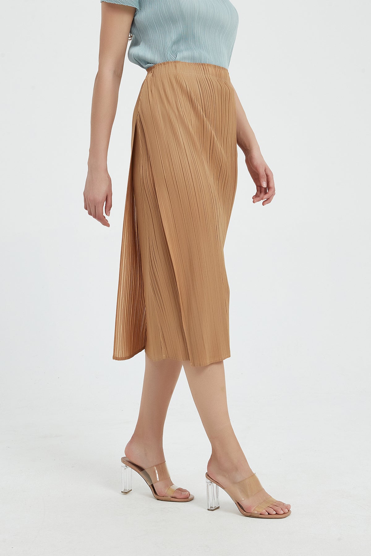 SKYE Giada Side Slit Pencil Pleated Skirt bronze
