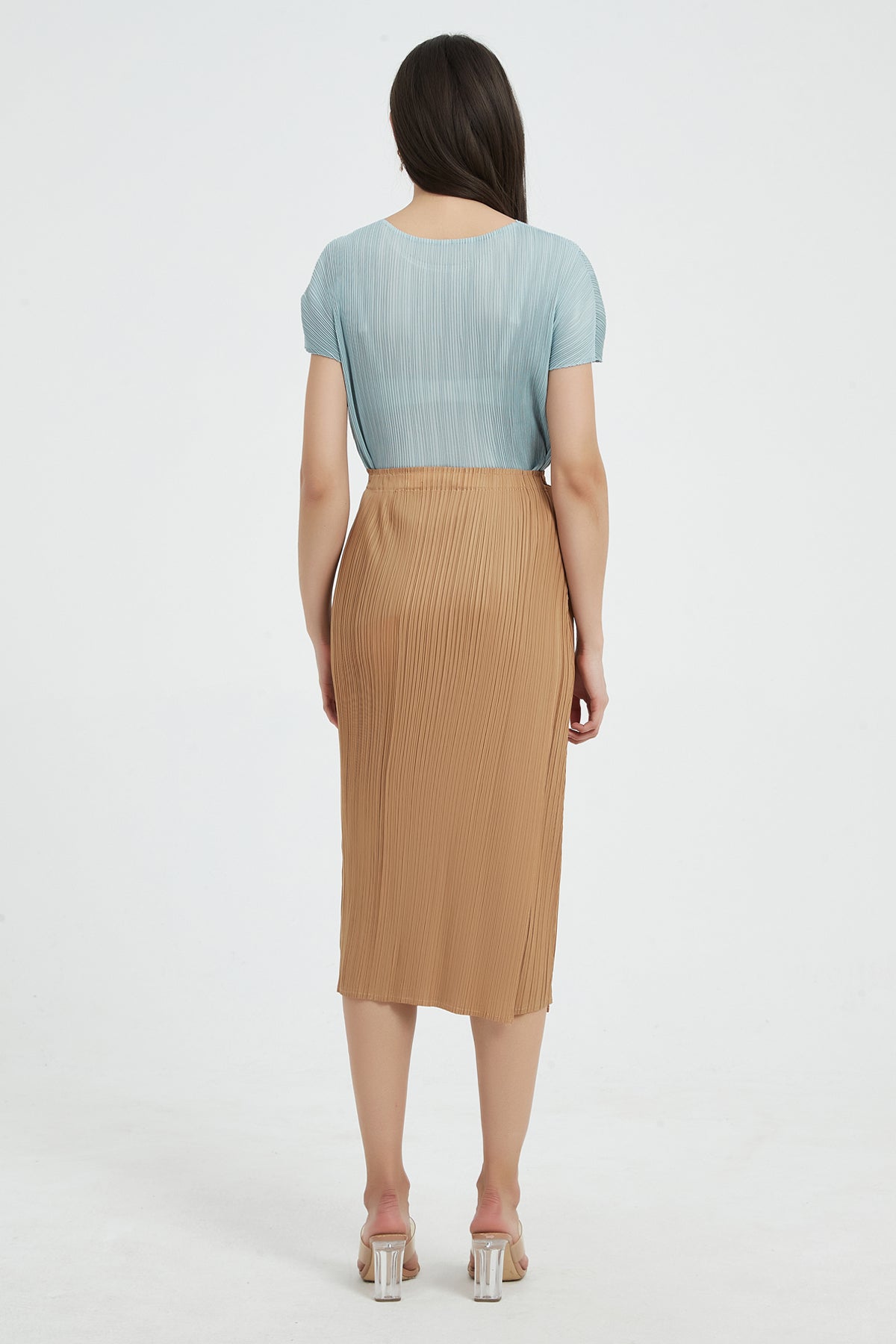 SKYE Giada Side Slit Pencil Pleated Skirt bronze2