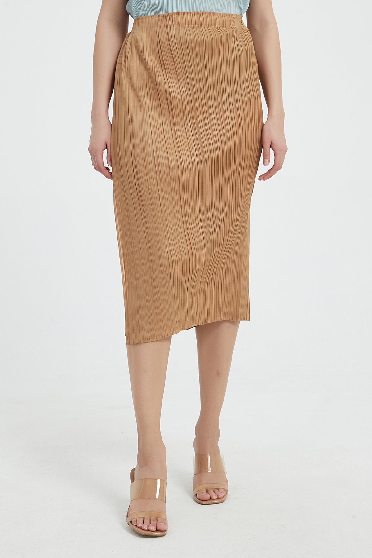 SKYE Giada Side Slit Pencil Pleated Skirt bronze4