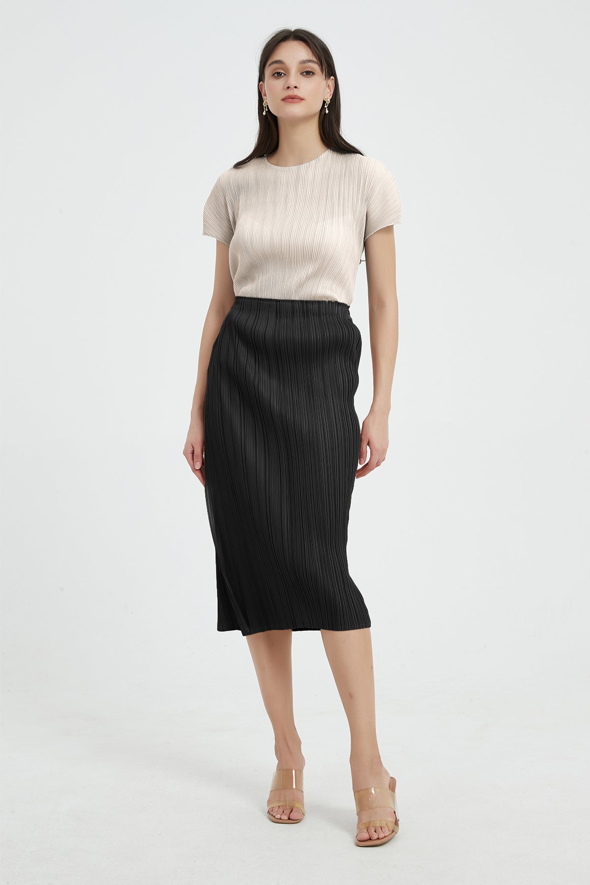 SKYE Giada Side Slit Pencil Pleated Skirt