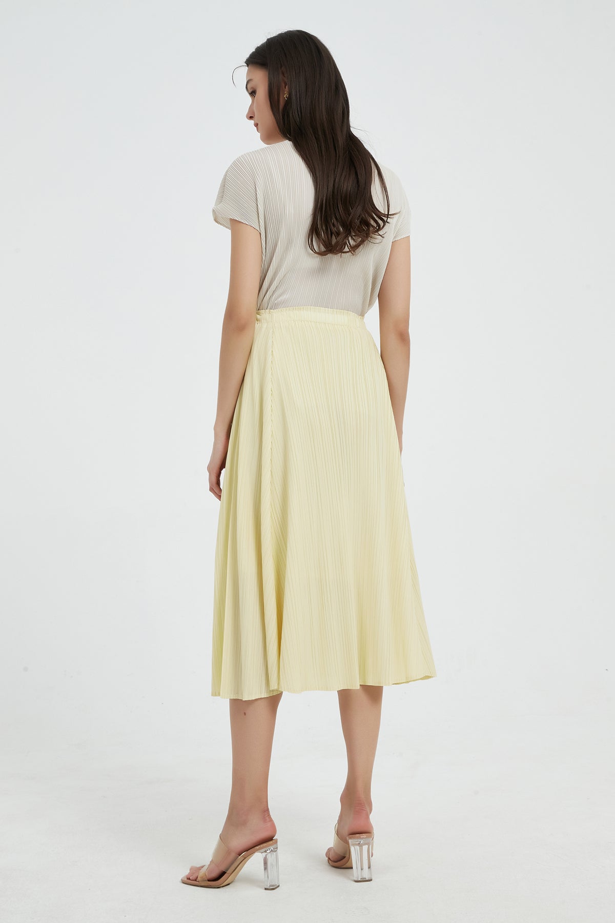 SKYE Gwyneth Midi Pleated Skirt Yellow2