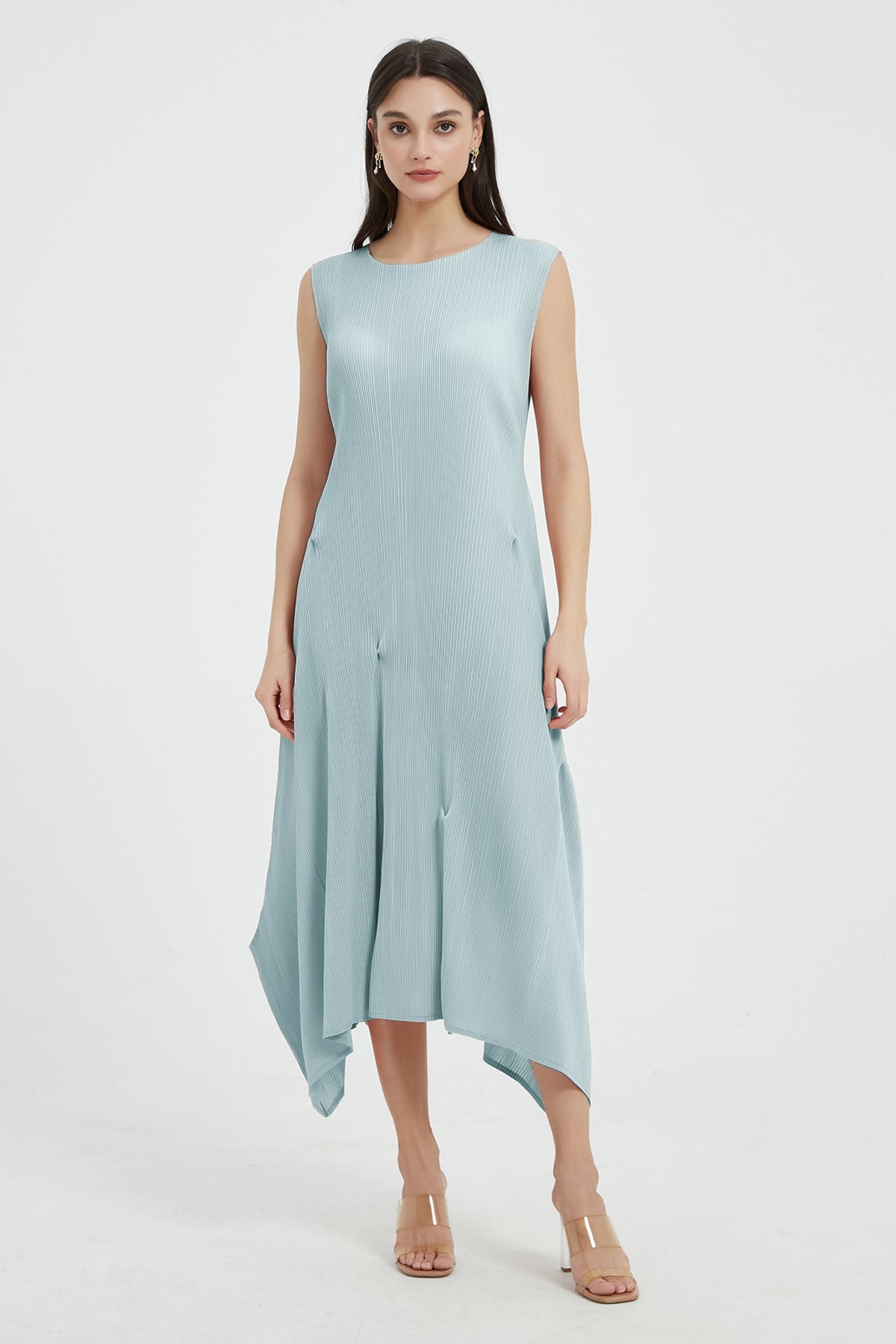 SKYE Katherine Asymmetric Hem Pleated Midi dress light green3
