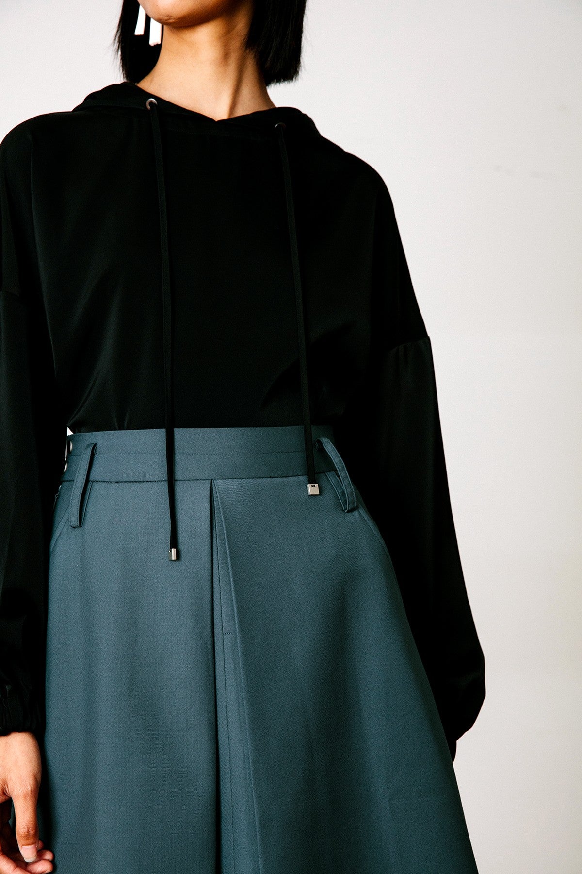 SKYE San Francisco SF California shop ethical sustainable modern chic minimalist luxury clothing women fashion Lulu Midi Skirt dark green 4