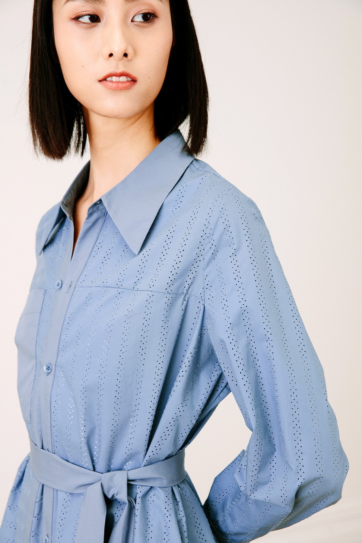 SKYE San Francisco SF California shop ethical sustainable modern chic minimalist luxury clothing women fashion Olivia Shirt Dress blue 4