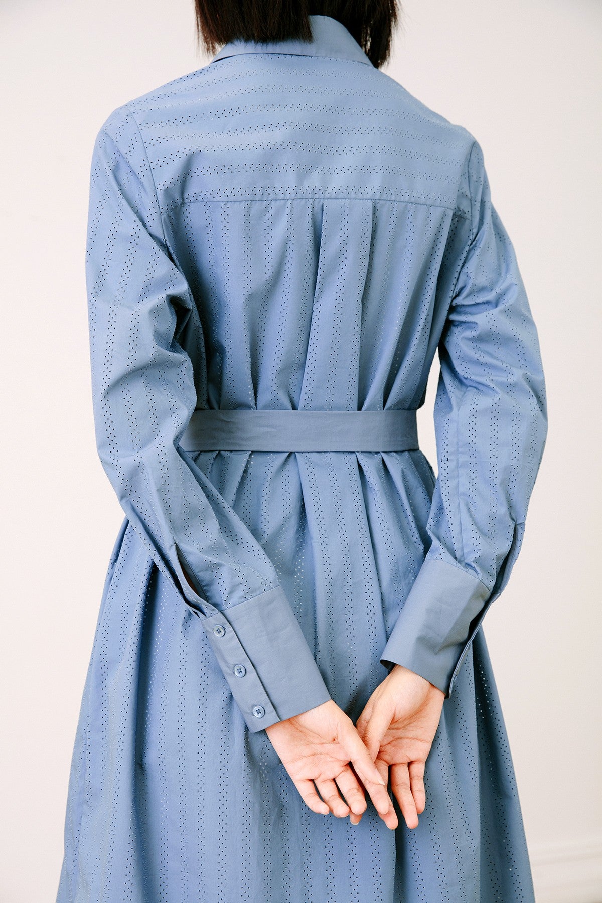 SKYE San Francisco SF California shop ethical sustainable modern chic minimalist luxury clothing women fashion Olivia Shirt Dress blue 5