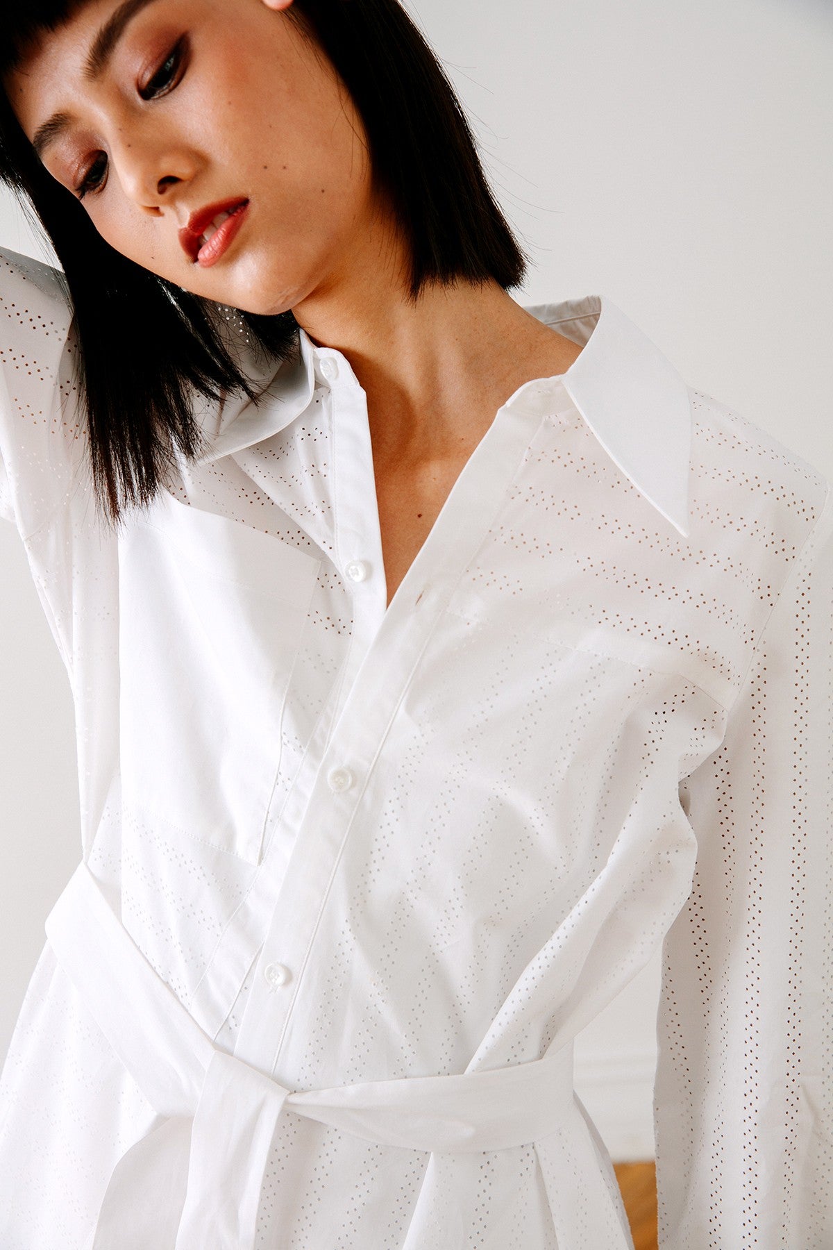 SKYE San Francisco SF California shop ethical sustainable modern chic minimalist luxury clothing women fashion Olivia Shirt Dress white 3