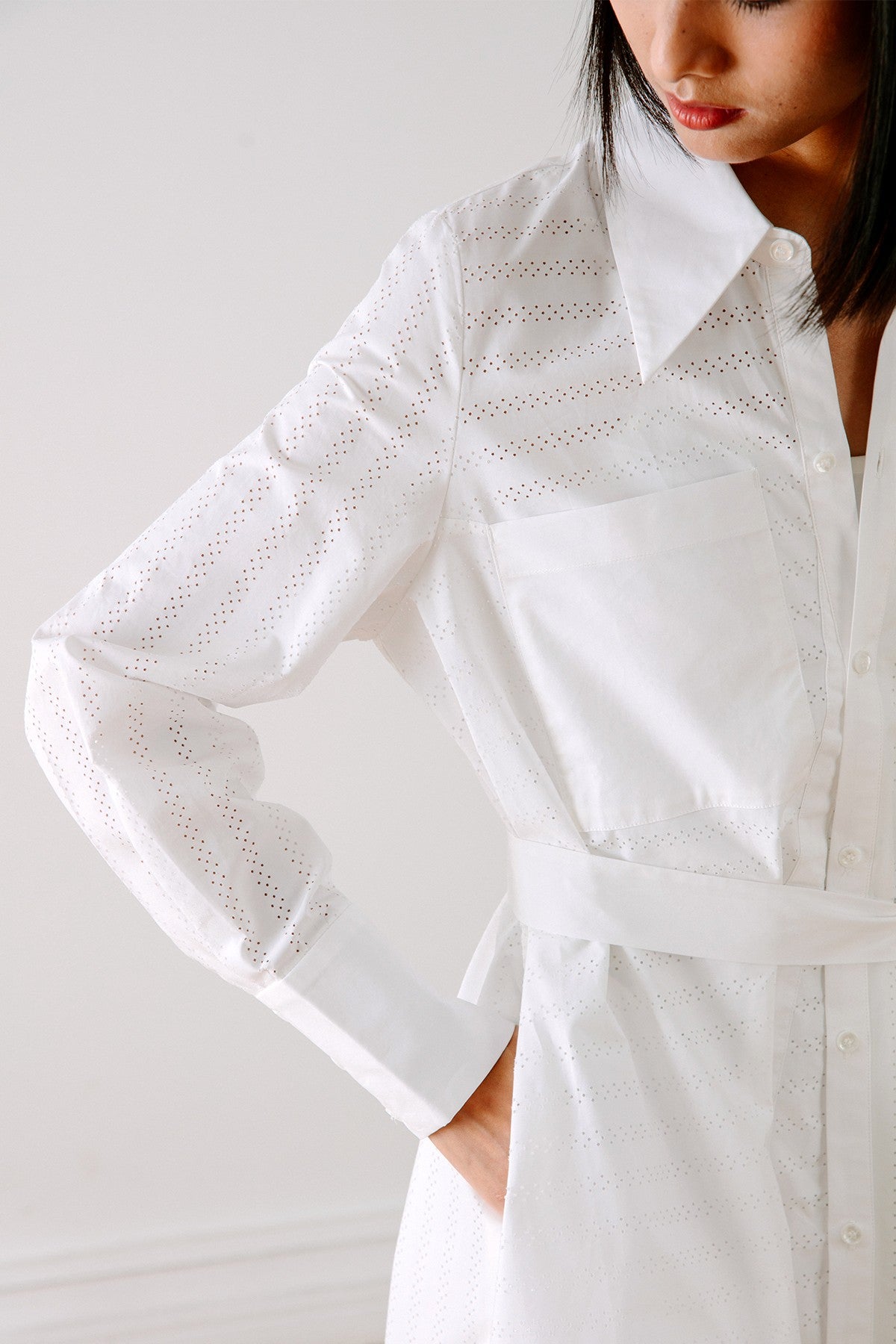 SKYE San Francisco SF California shop ethical sustainable modern chic minimalist luxury clothing women fashion Olivia Shirt Dress white 5