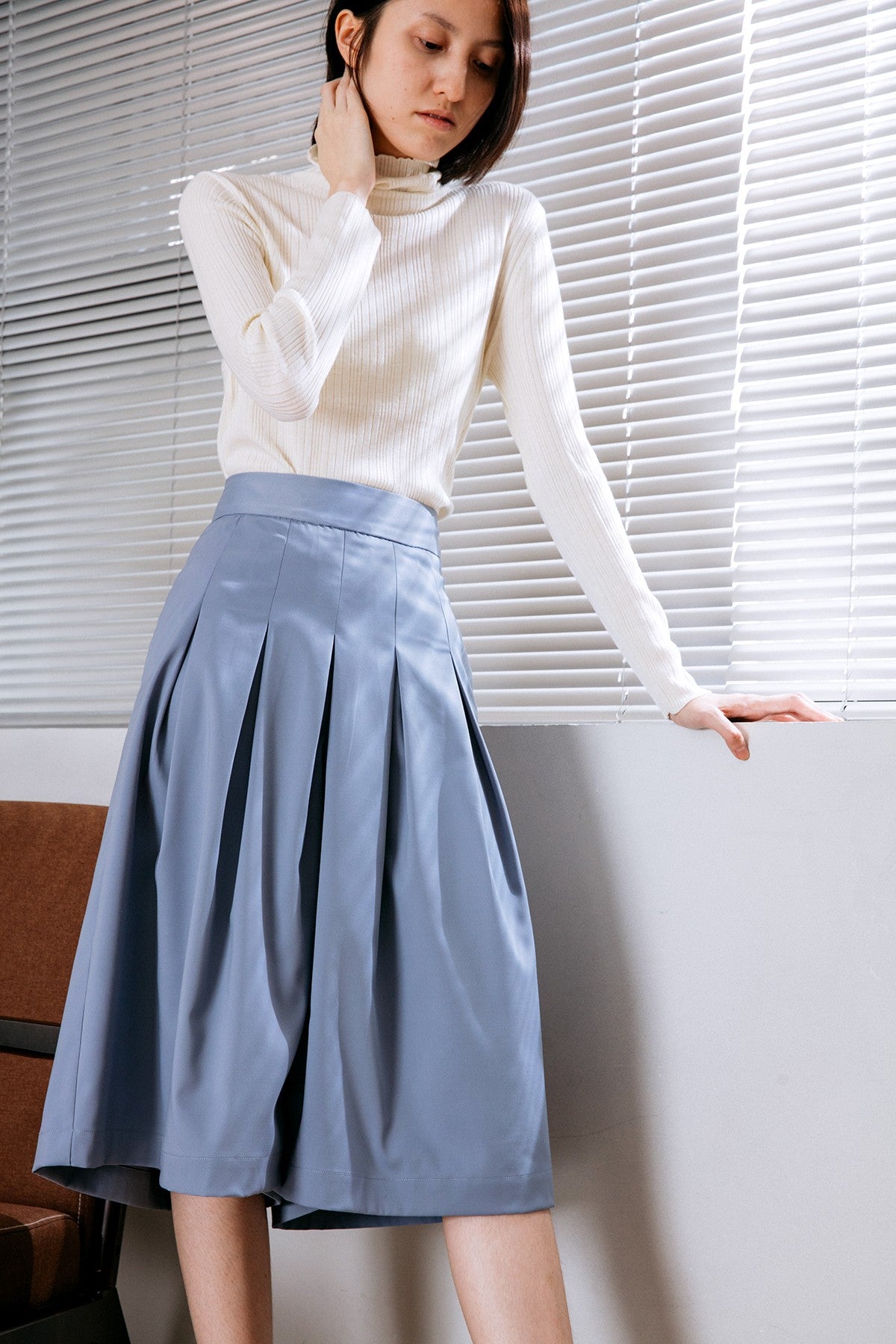 SKYE San Francisco SF California shop ethical sustainable modern chic minimalist luxury clothing women fashion Quintin Pleated Culottes light blue 2