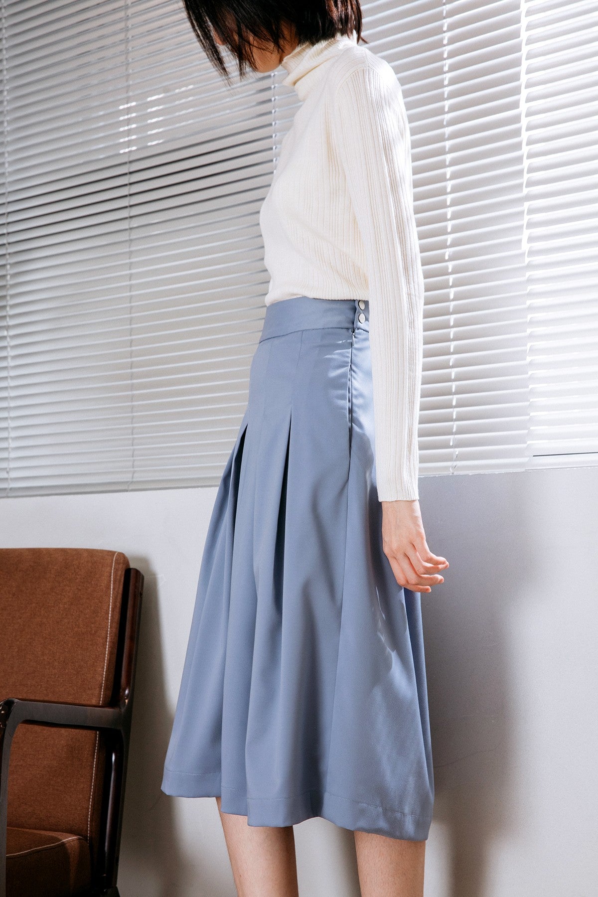 SKYE San Francisco SF California shop ethical sustainable modern chic minimalist luxury clothing women fashion Quintin Pleated Culottes light blue 6