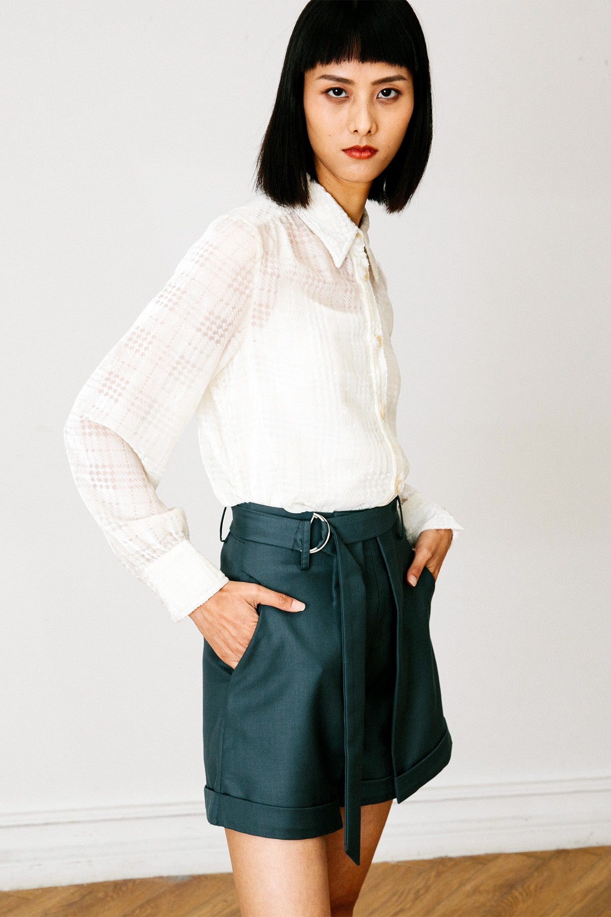 SKYE San Francisco SF California shop ethical sustainable modern chic minimalist luxury clothing women fashion Suzie Shorts dark green 2
