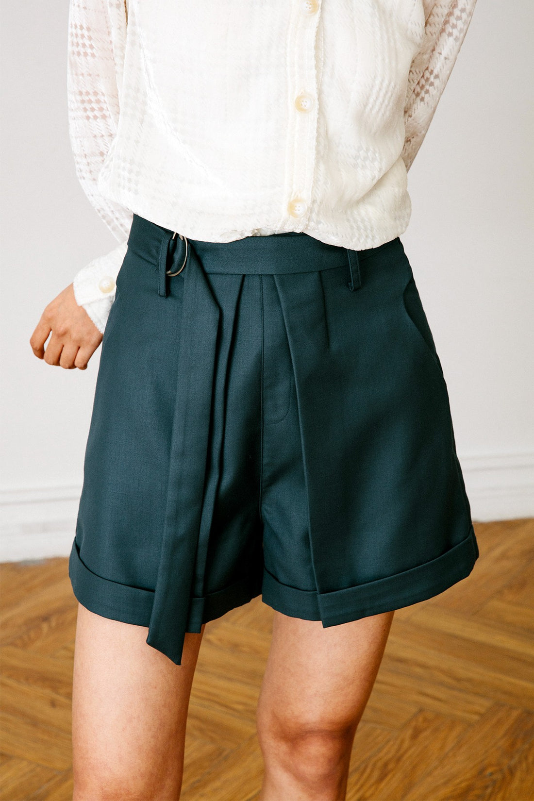 SKYE San Francisco SF California shop ethical sustainable modern chic minimalist luxury clothing women fashion Suzie Shorts dark green 3