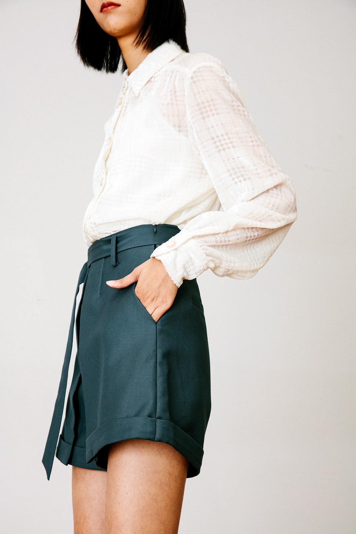 SKYE San Francisco SF California shop ethical sustainable modern chic minimalist luxury clothing women fashion Suzie Shorts dark green 6