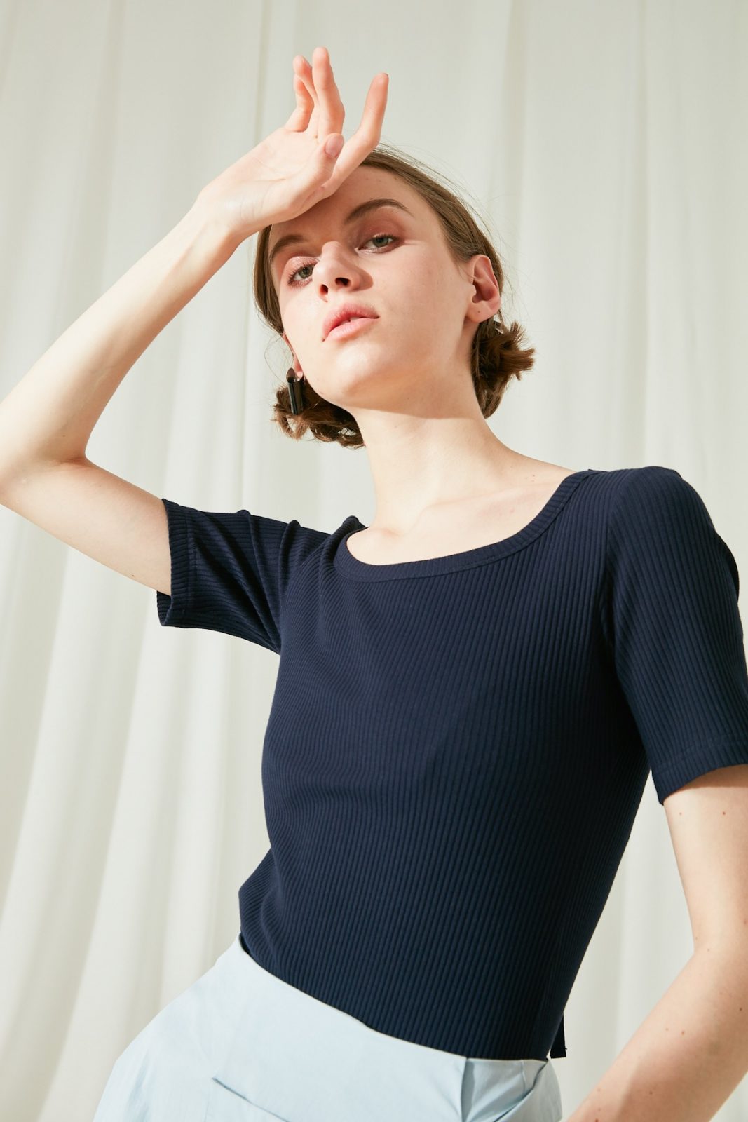 SKYE San Francisco SF ethical modern minimalist quality women clothing fashion Elissa Stretch Knit Cotton Top blue 4