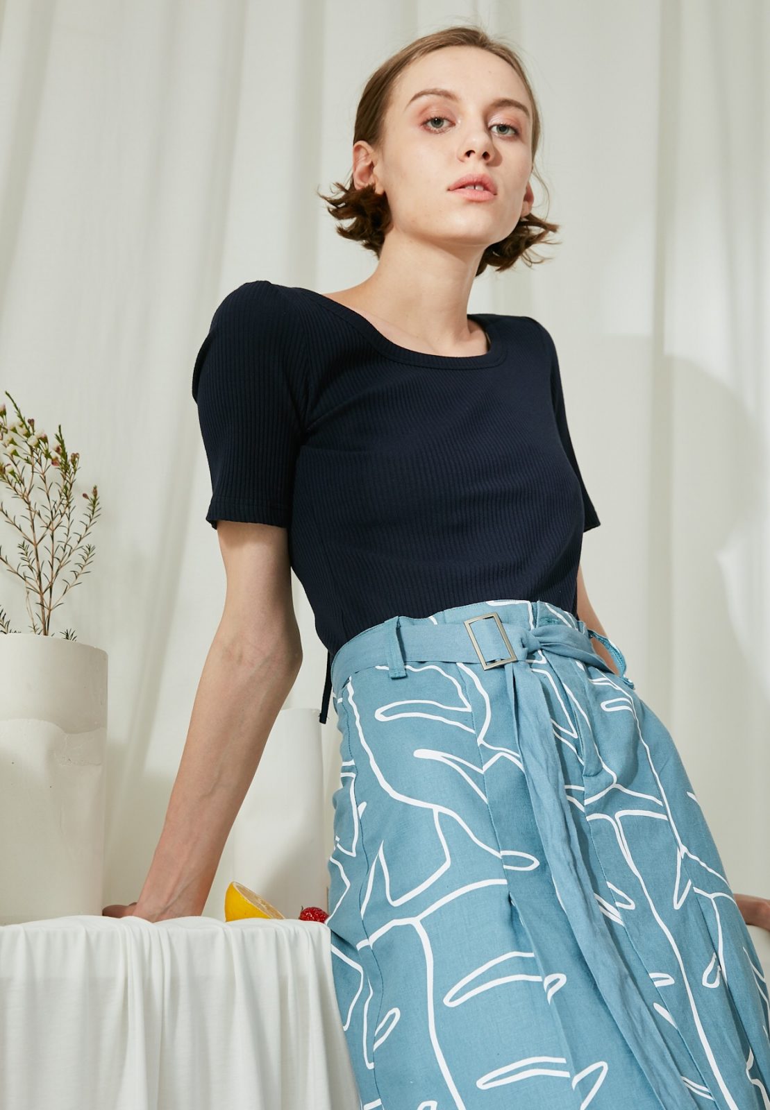 SKYE San Francisco SF ethical modern minimalist quality women clothing fashion Elissa Stretch Knit Cotton Top blue