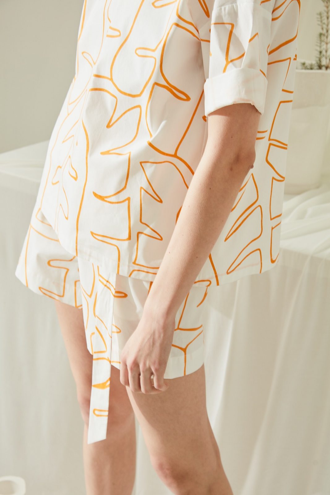 SKYE San Francisco SF ethical modern minimalist quality women clothing fashion Jayla Hand Drawn Print Top Orange 2