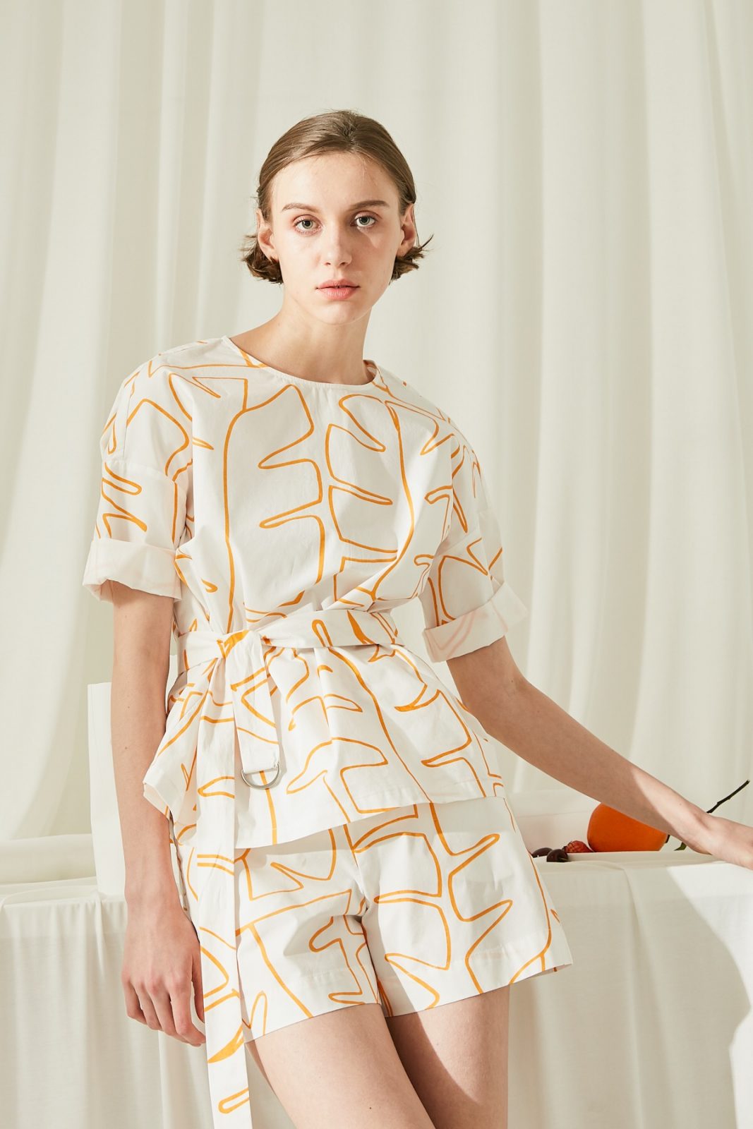 SKYE San Francisco SF ethical modern minimalist quality women clothing fashion Jayla Hand Drawn Print Top Orange 3