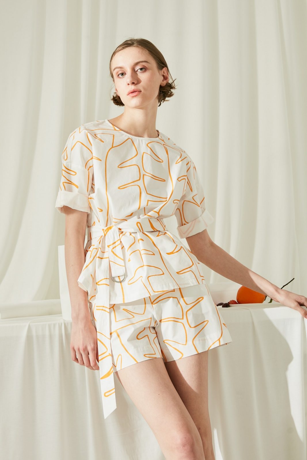 SKYE San Francisco SF ethical modern minimalist quality women clothing fashion Jayla Hand Drawn Print Top Orange 4