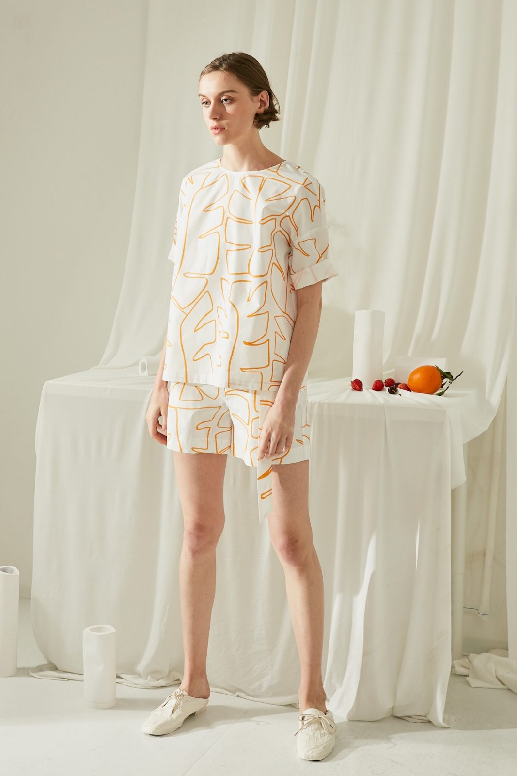 SKYE San Francisco SF ethical modern minimalist quality women clothing fashion Jayla Hand Drawn Print Top Orange 6