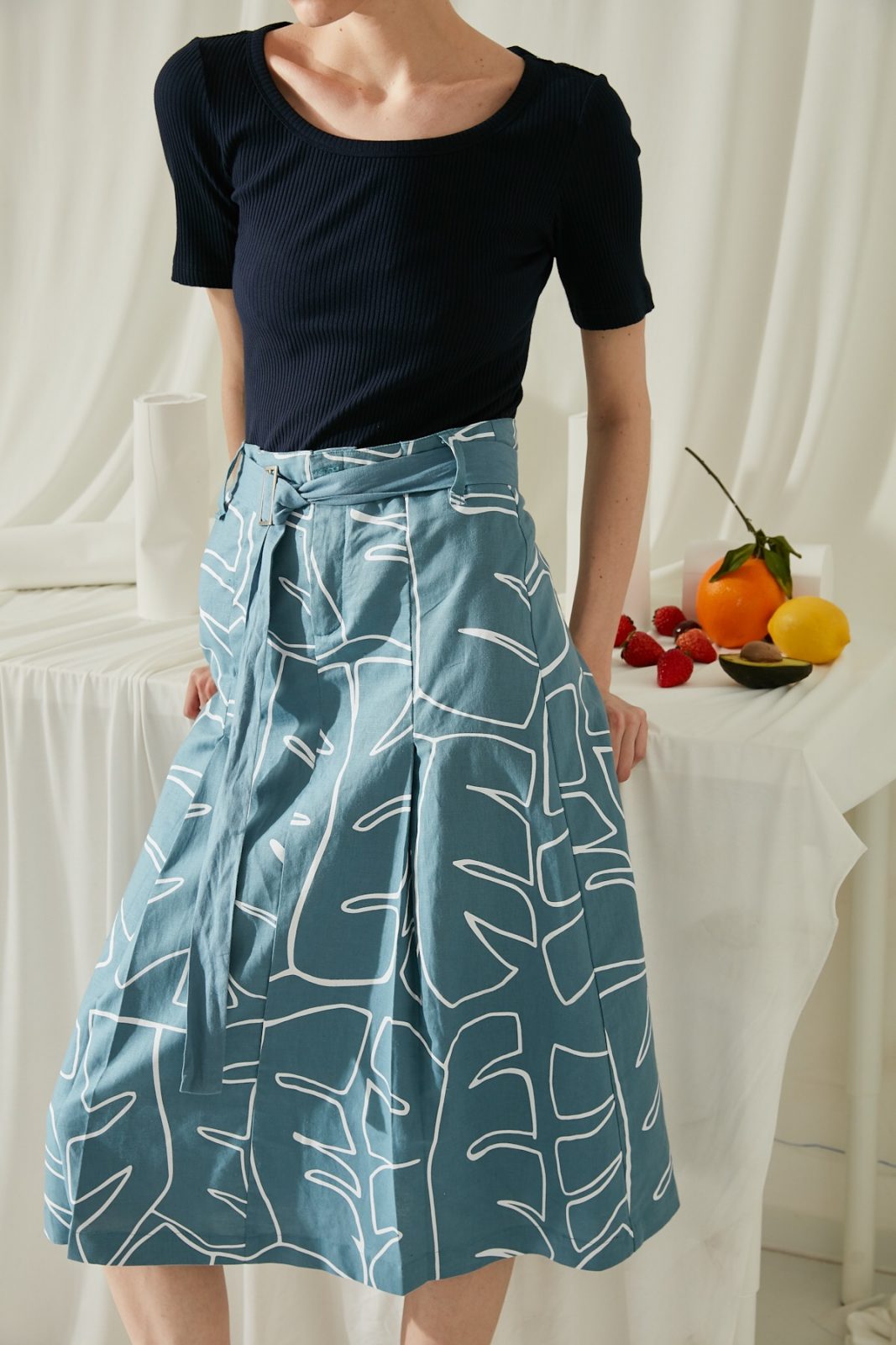 SKYE San Francisco SF ethical modern minimalist quality women clothing fashion Jolee Hand Drawn Print Midi Skirt blue 5