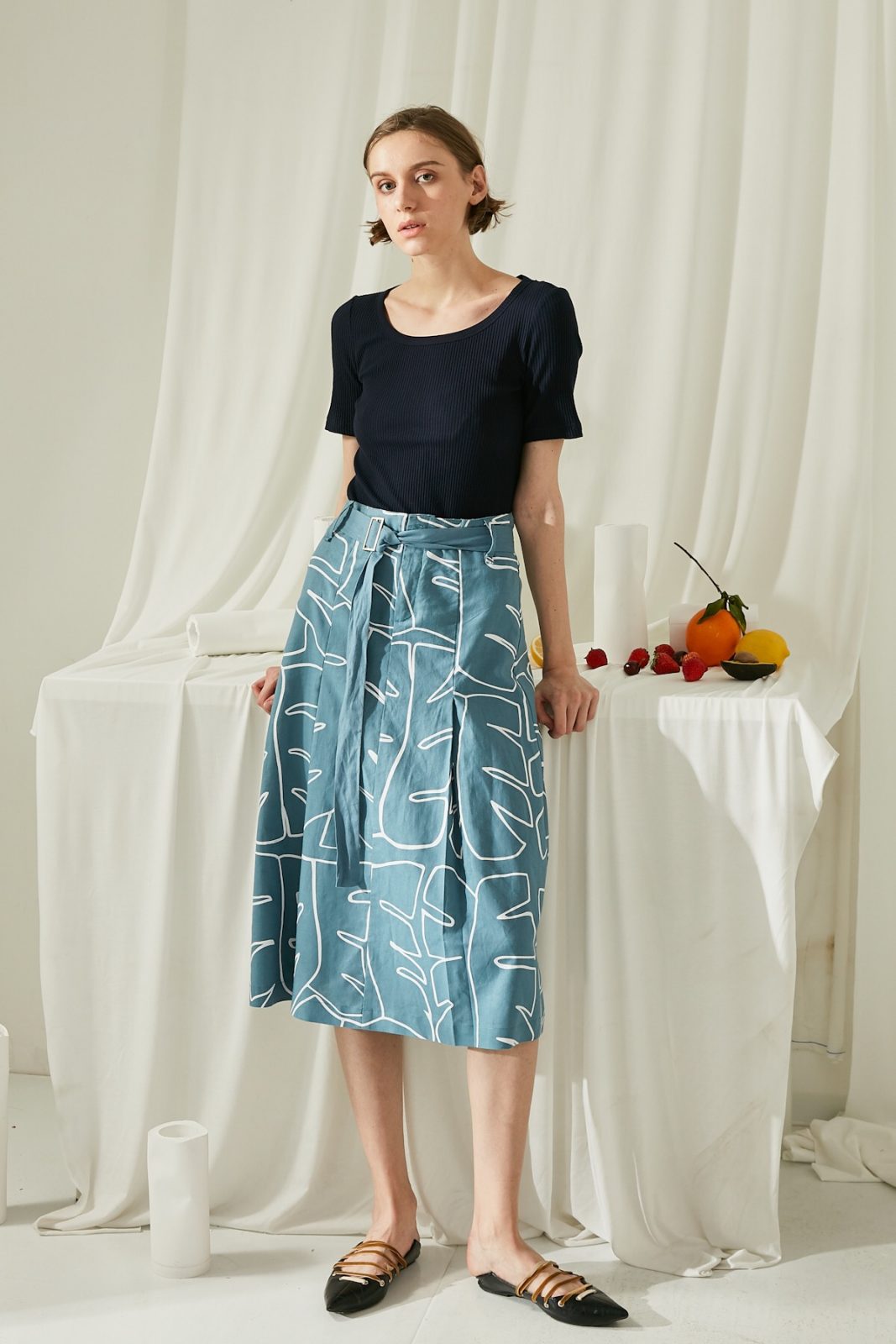 SKYE San Francisco SF ethical modern minimalist quality women clothing fashion Jolee Hand Drawn Print Midi Skirt blue 6