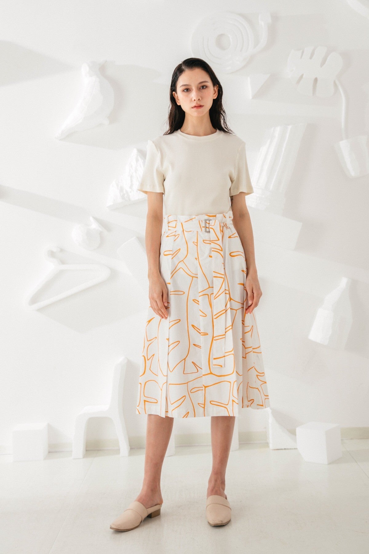 SKYE San Francisco SF ethical modern minimalist quality women clothing fashion Jolee Hand Drawn Print Midi Skirt orange 2