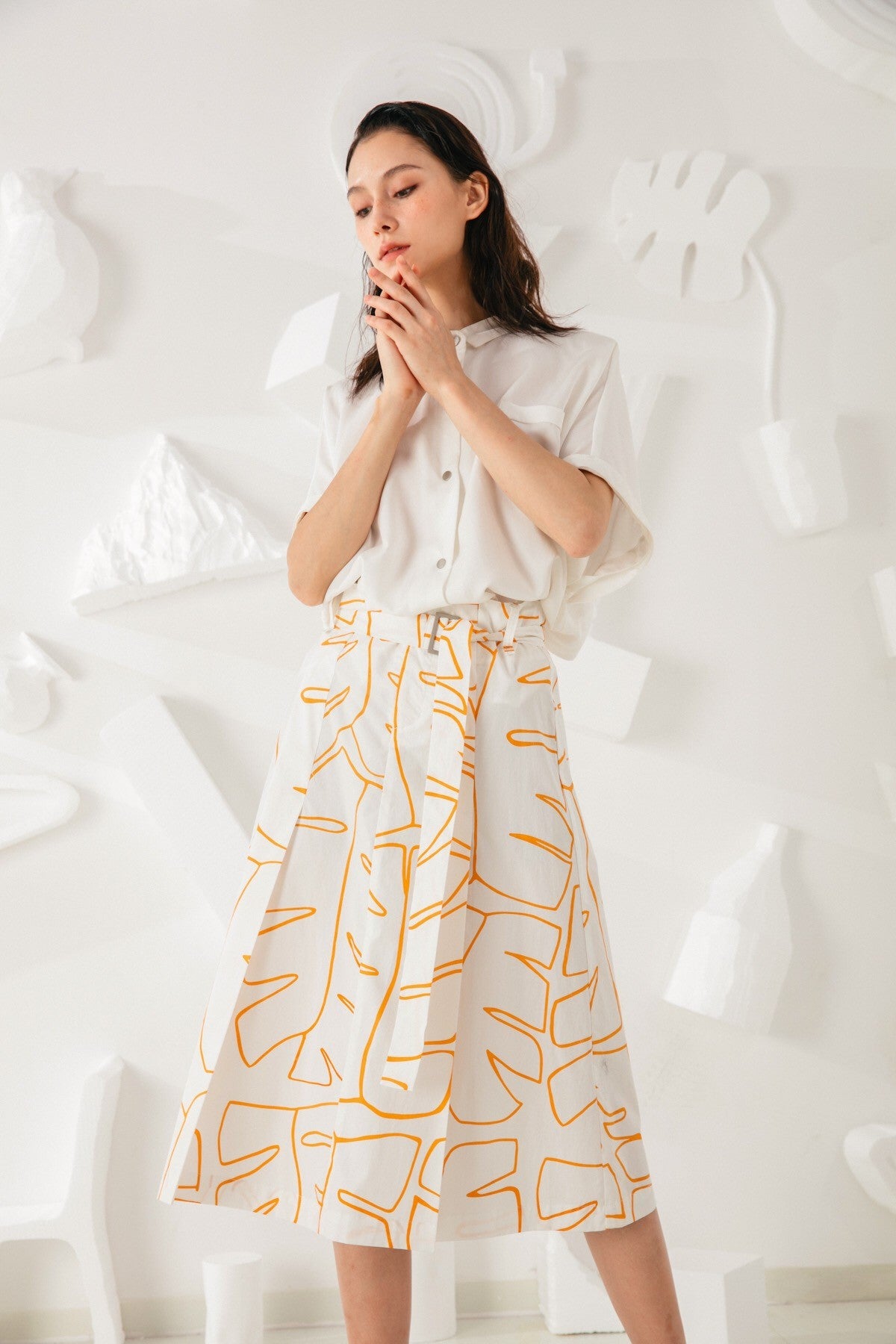 SKYE San Francisco SF ethical modern minimalist quality women clothing fashion Jolee Hand Drawn Print Midi Skirt orange 4
