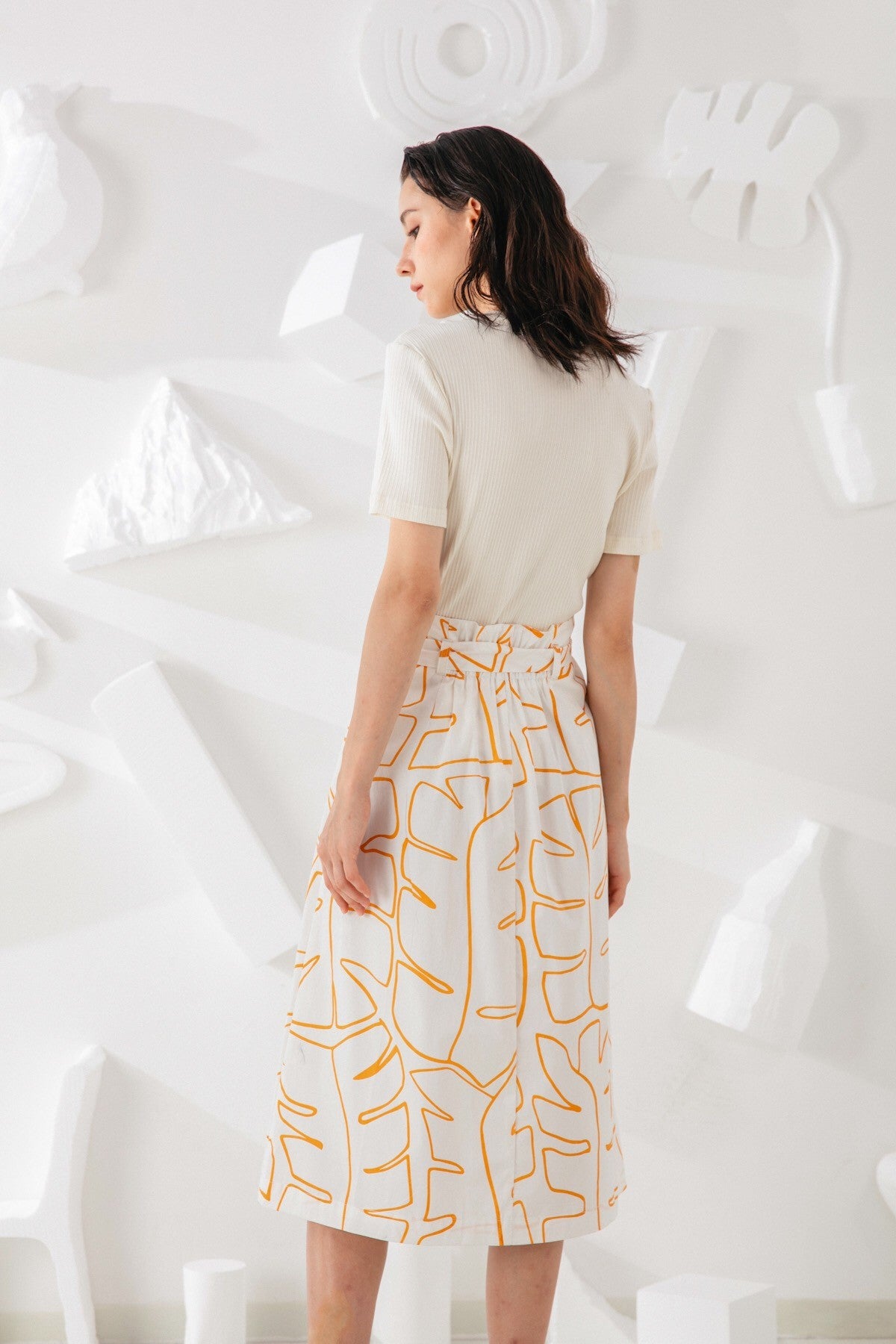 SKYE San Francisco SF ethical modern minimalist quality women clothing fashion Jolee Hand Drawn Print Midi Skirt orange 5