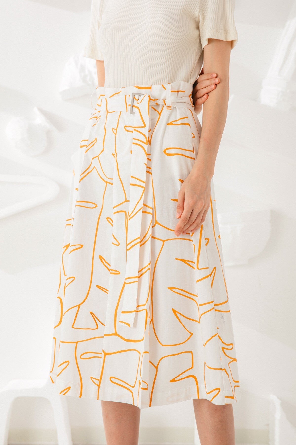 SKYE San Francisco SF ethical modern minimalist quality women clothing fashion Jolee Hand Drawn Print Midi Skirt orange 6