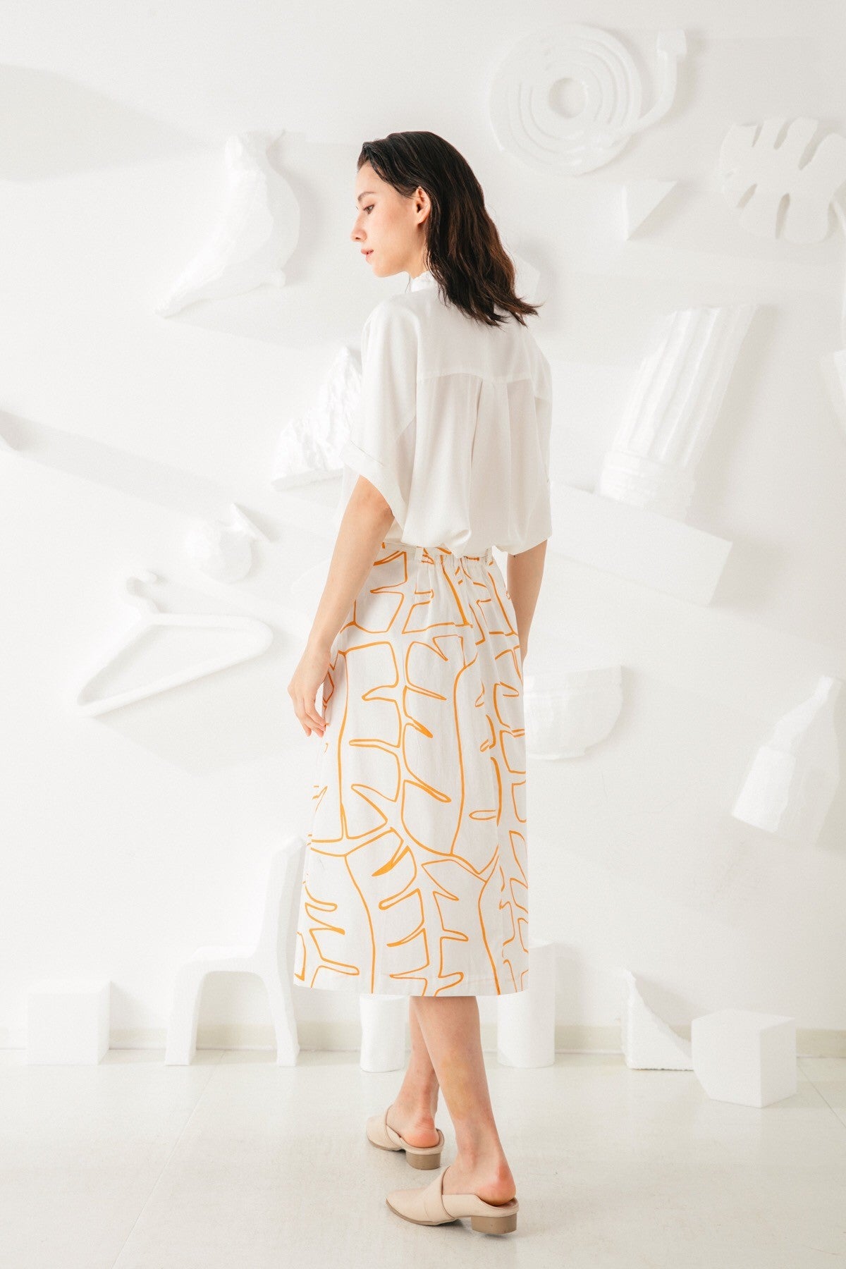SKYE San Francisco SF ethical modern minimalist quality women clothing fashion Jolee Hand Drawn Print Midi Skirt orange