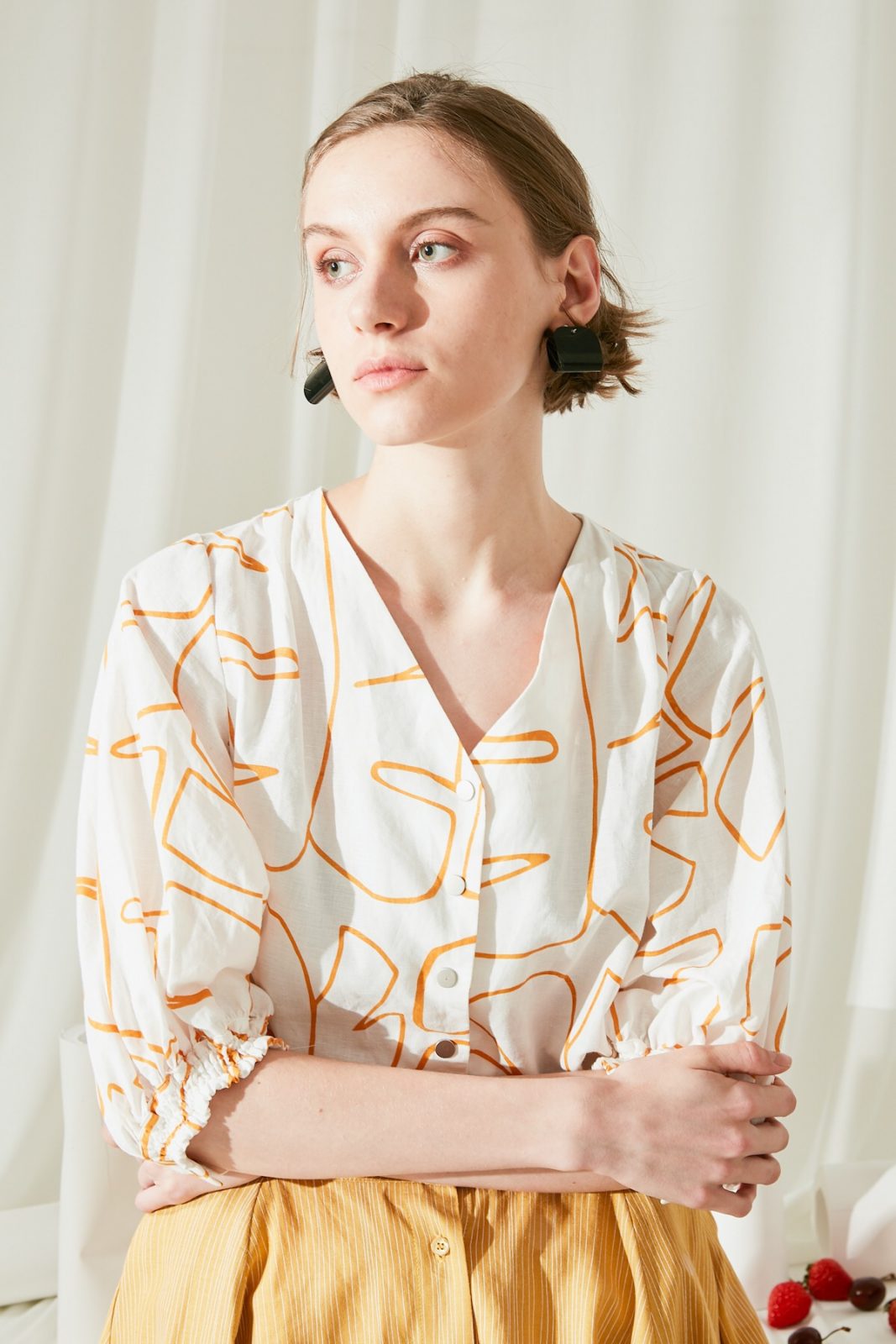 SKYE San Francisco SF ethical modern minimalist quality women clothing fashion Jolin Linen Cotton Blouse Orange 5