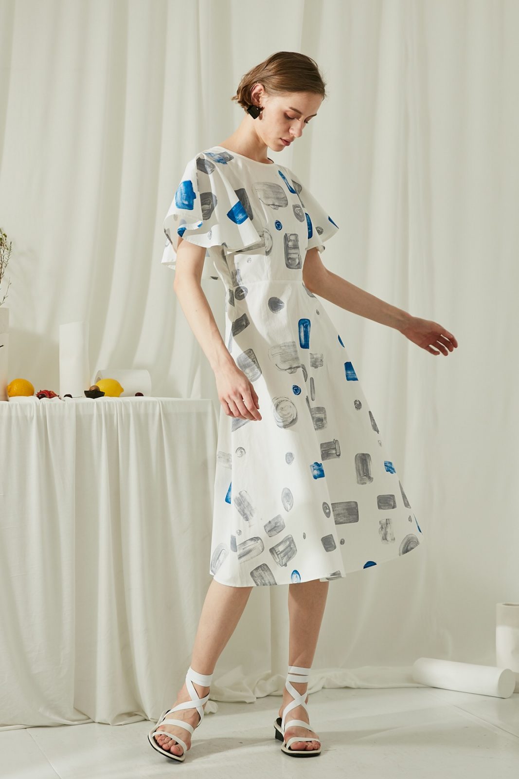 SKYE San Francisco SF ethical modern minimalist quality women clothing fashion Miranda Hand Drawn Print Dress blue 3