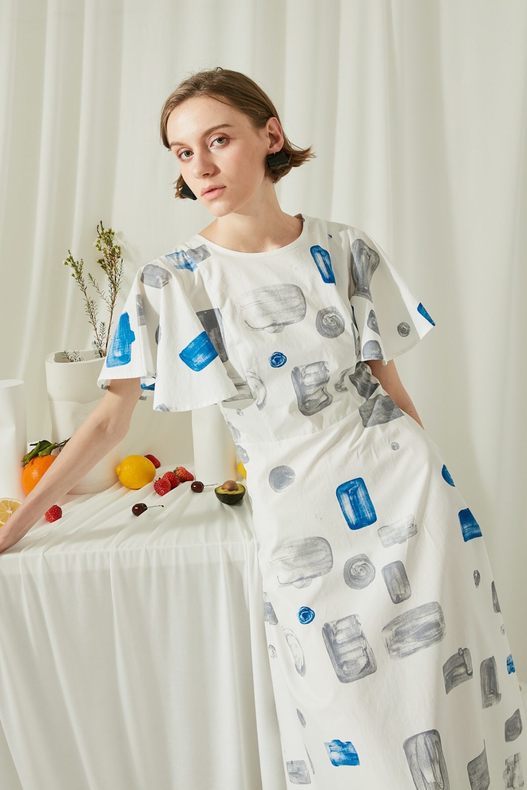 SKYE San Francisco SF ethical modern minimalist quality women clothing fashion Miranda Hand Drawn Print Dress blue 6