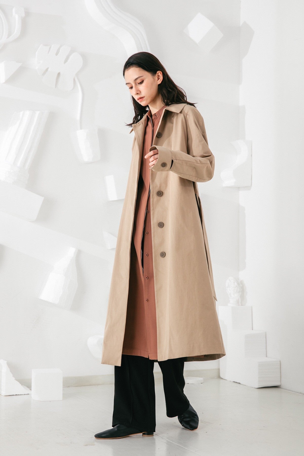 SKYE San Francisco SF shop ethical modern minimalist quality women clothing fashion Coraline Trench Coat beige 4