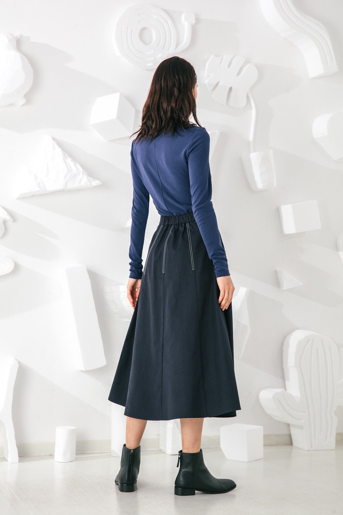 SKYE San Francisco SF shop ethical modern minimalist quality women clothing fashion Jeanne Midi Skirt blue 2