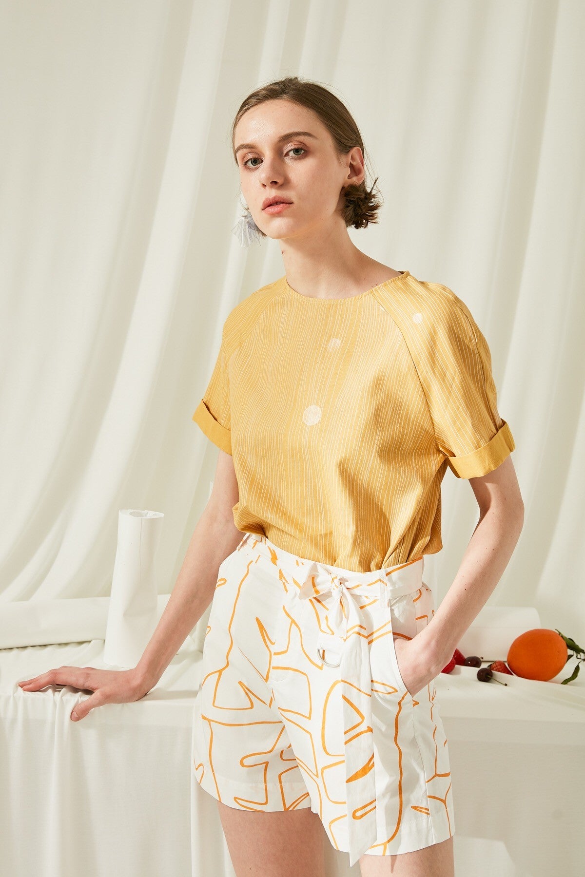 SKYE San Francisco SF shop ethical modern minimalist quality women clothing fashion ss19 Elsie Hand Drawn Print Shorts Orange 4