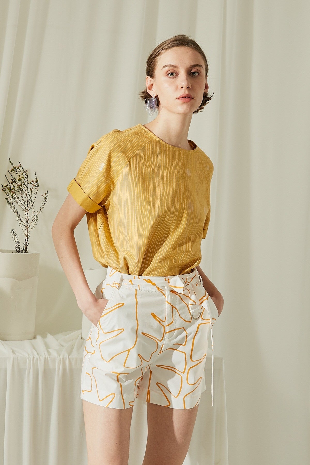 SKYE San Francisco SF shop ethical modern minimalist quality women clothing fashion ss19 Elsie Hand Drawn Print Shorts Orange 5