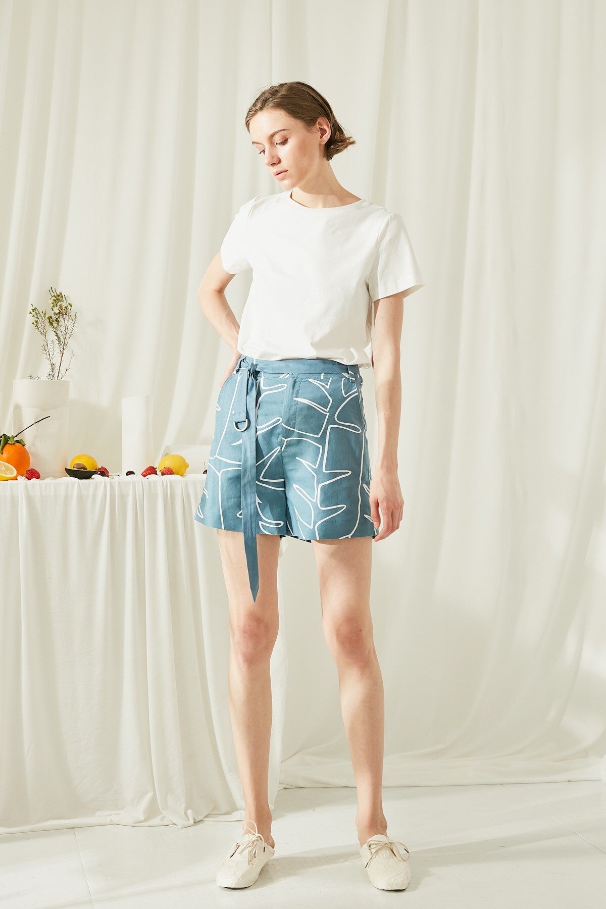 SKYE San Francisco SF shop ethical modern minimalist quality women clothing fashion ss19 Elsie Hand Drawn Print Shorts blue 2