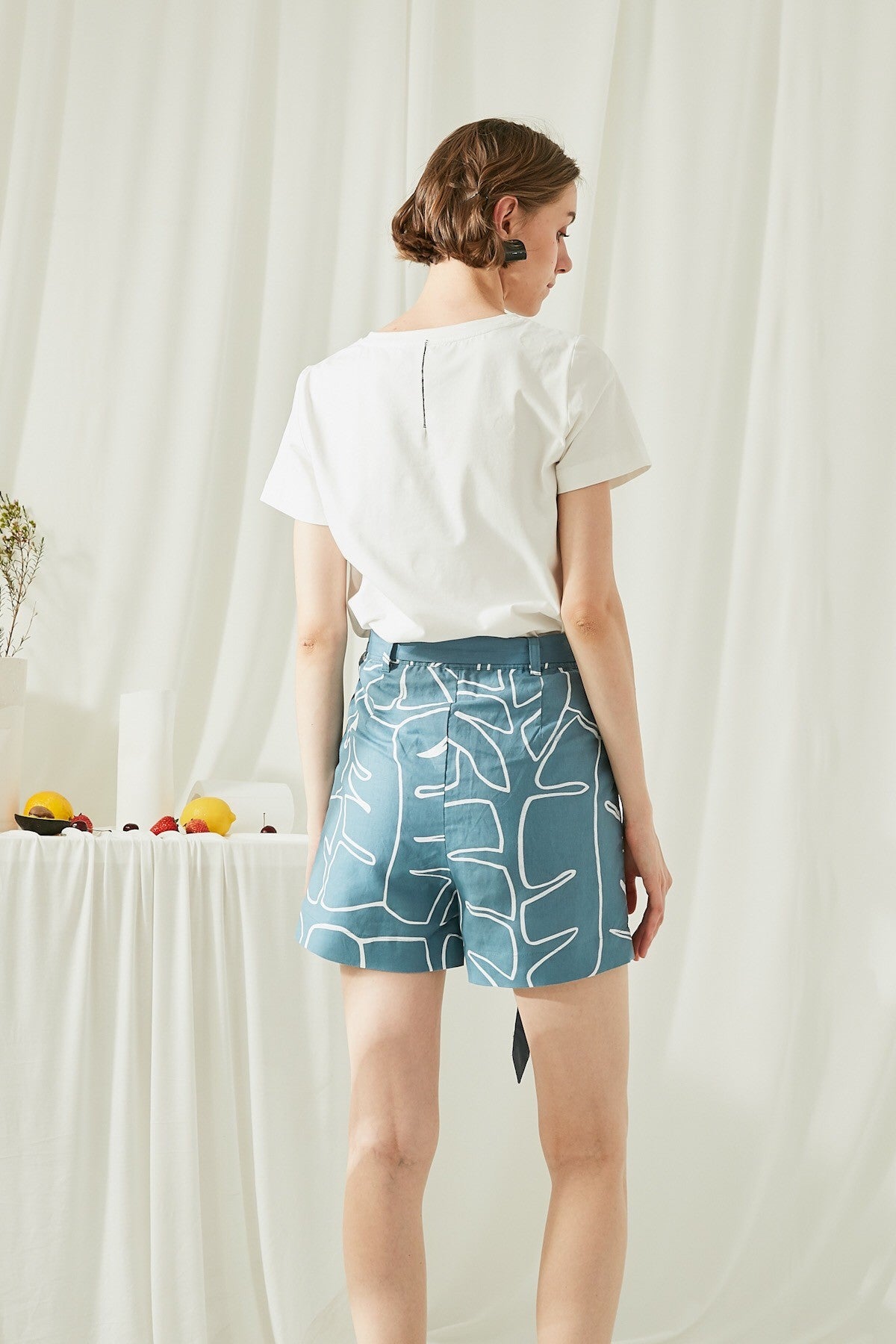 SKYE San Francisco SF shop ethical modern minimalist quality women clothing fashion ss19 Elsie Hand Drawn Print Shorts blue 3