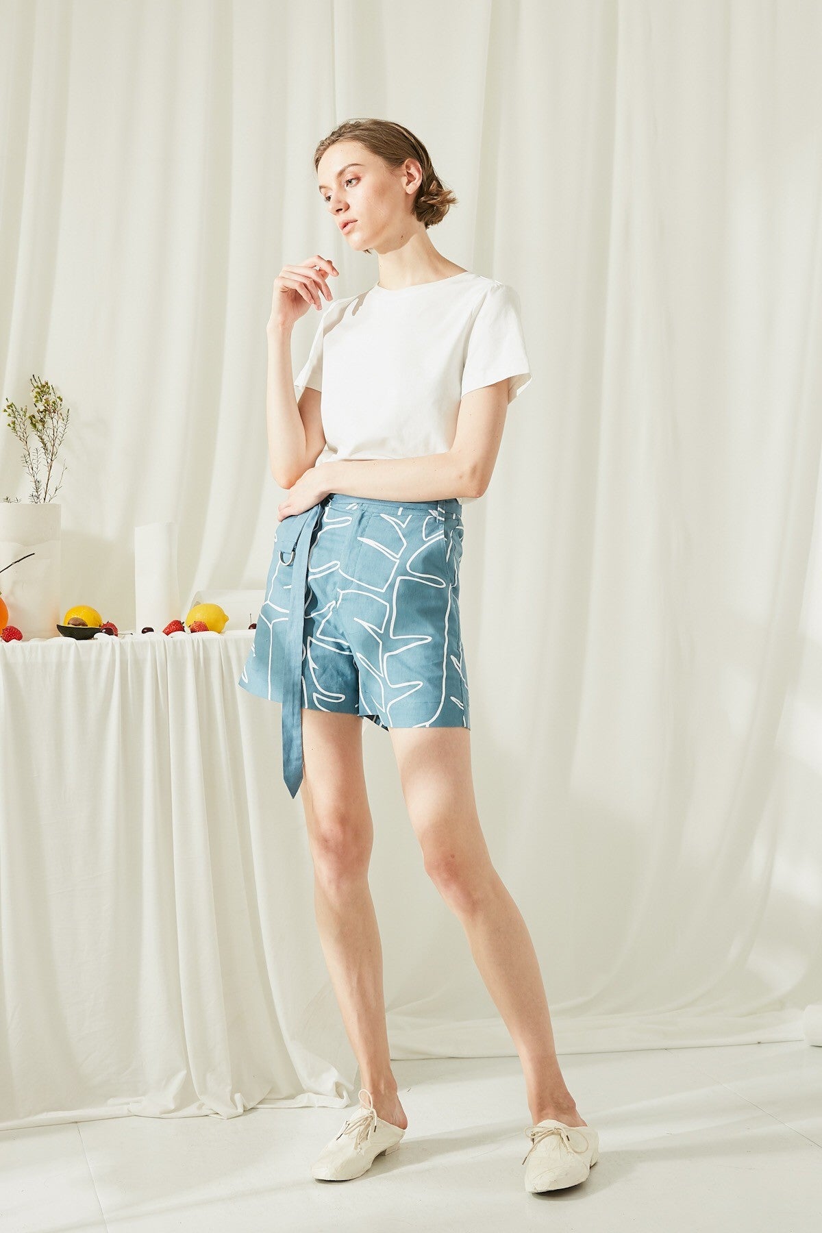 SKYE San Francisco SF shop ethical modern minimalist quality women clothing fashion ss19 Elsie Hand Drawn Print Shorts blue