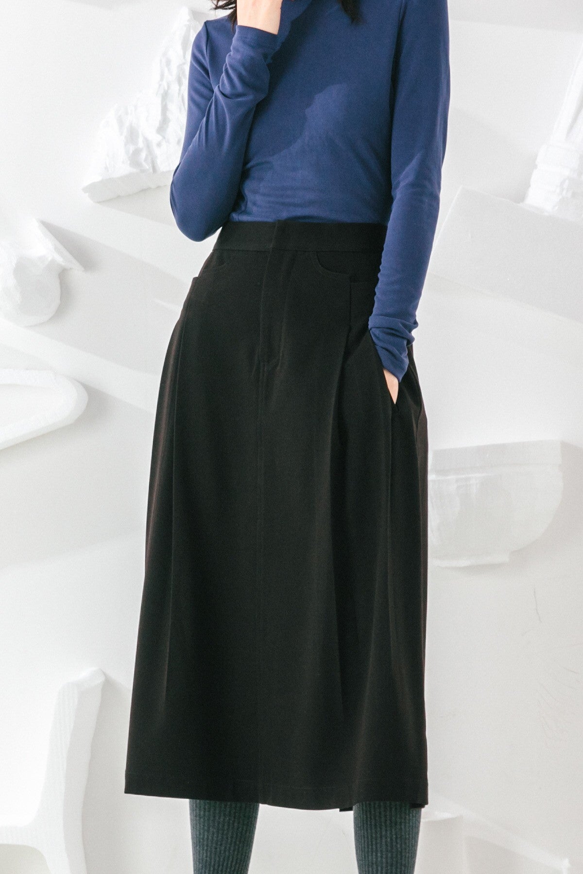 SKYE San Francisco SF shop ethical sustainable modern minimalist elegant quality women clothing fashion brand Aurelie Midi Skirt Black