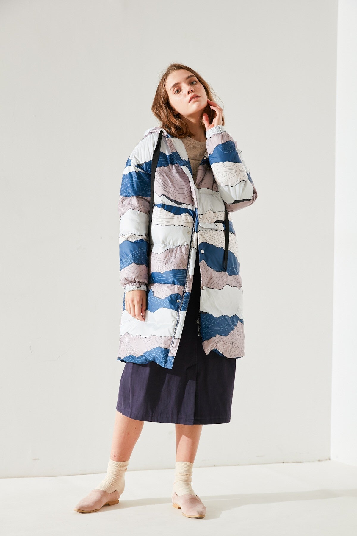 SKYE San Francisco SF shop ethical sustainable modern minimalist elegant quality women clothing fashion brand Ellaria Down Puffer Coat Parka print 2