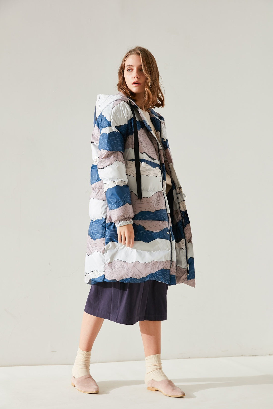SKYE San Francisco SF shop ethical sustainable modern minimalist elegant quality women clothing fashion brand Ellaria Down Puffer Coat Parka print 3