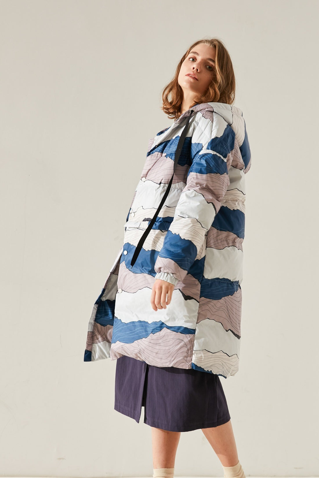 SKYE San Francisco SF shop ethical sustainable modern minimalist elegant quality women clothing fashion brand Ellaria Down Puffer Coat Parka print 4