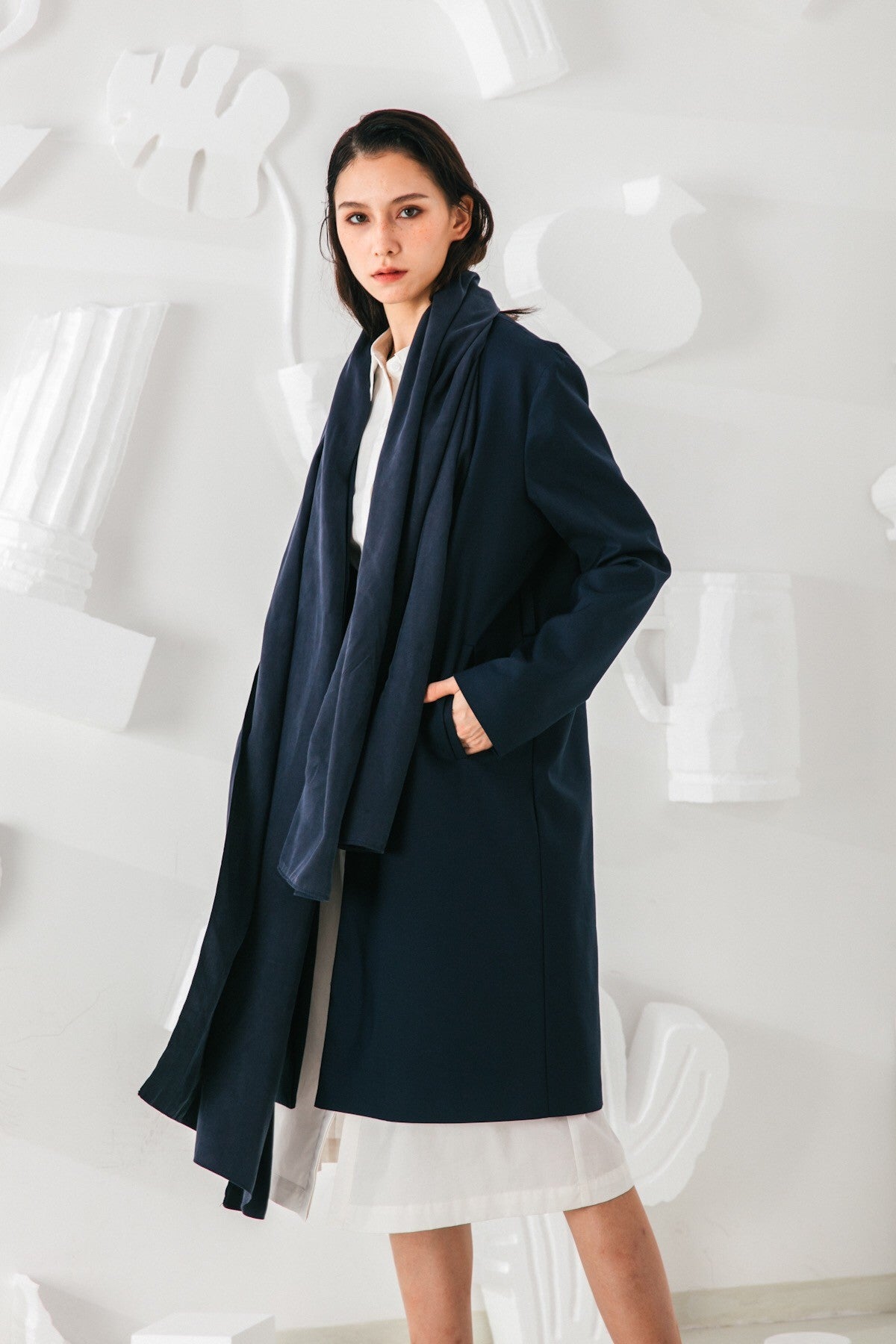 SKYE San Francisco SF shop ethical sustainable modern minimalist elegant quality women clothing fashion brand Fayette Insulated Scarf Coat blue 2